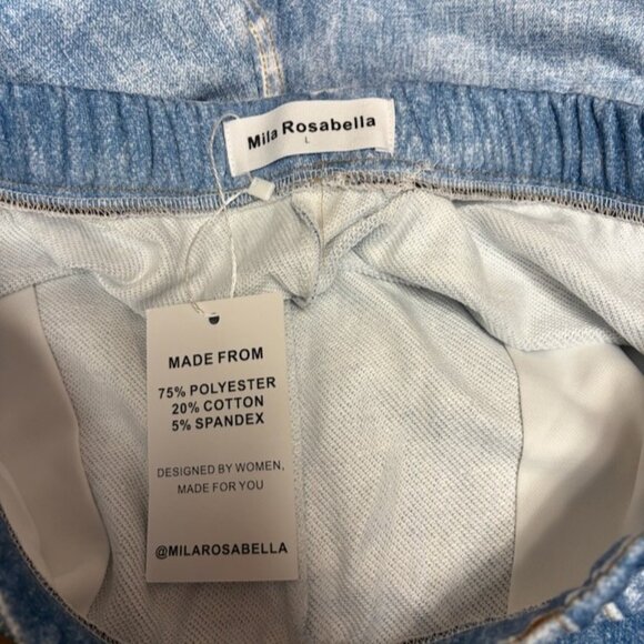 Mila Rosabella Womens Denim Print Pull On Wide Leg Sweatpants Size L Casual NWT - Picture 10 of 14